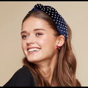 Lele Sadoughi x J Crew Navy Velvet Pearl Headband